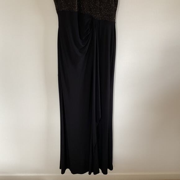 Lauren Ralph Lauren Black Gold Metallic Embellished Glittery Ruffle Dress Sz 12 - Picture 5 of 16